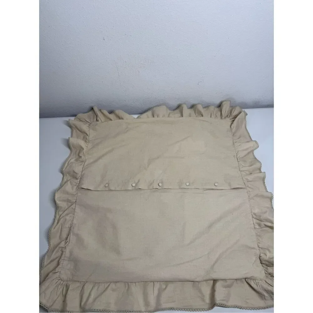 Ralph Lauren Cottage Tan Cotton Blend Pillow Sham Crochet Lace Trim 23”x23”